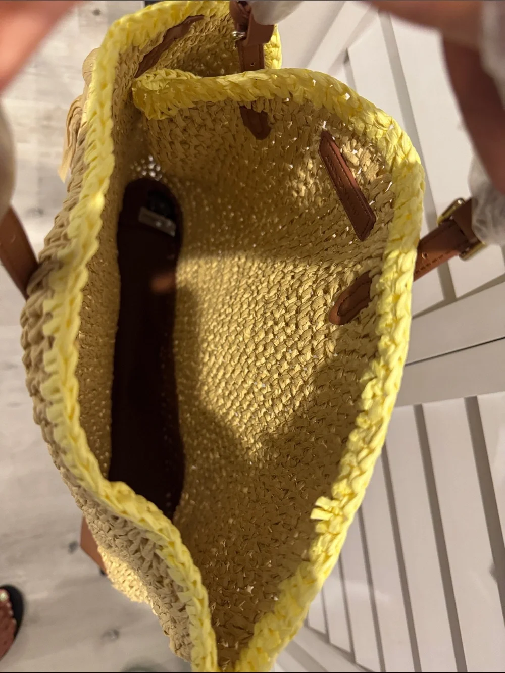 Ann Taylor NWT Yellow Woven Tote with Brown Base and Tassel
